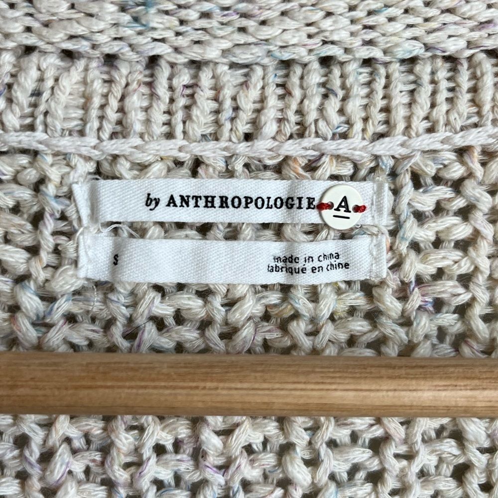 Anthropologie Cotton Knit Pullover Scoop Neck Sweater White Oversized Small - Picture 5 of 7